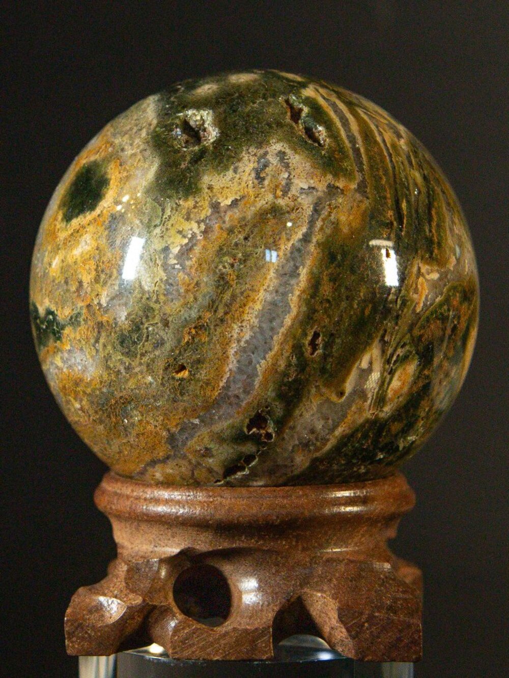 2.5” Premium Ocean Jasper Sphere w/ Large Quartz Druzy Geode